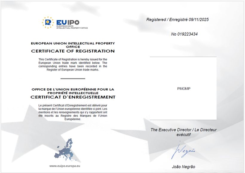 EUIPO European Union Intellectual Property Office Official Registration Certificate for AMI-PMOMP